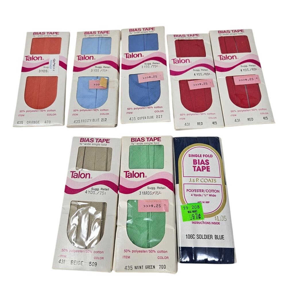 Lot of 8 Deadstock Vintage Talon Bias Tape Sewing Dressmaking Tailor